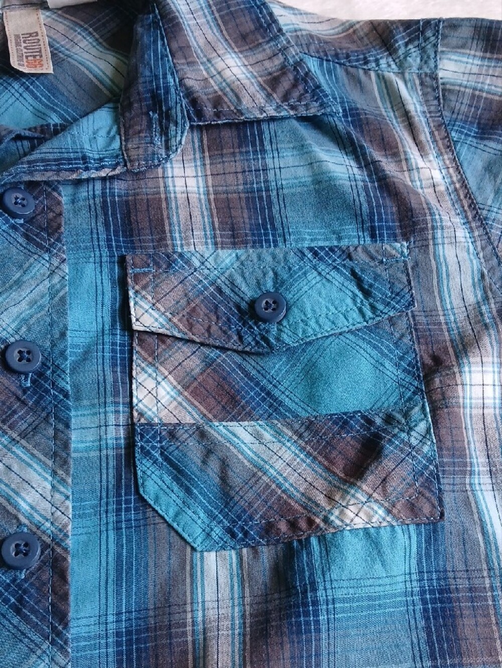 Route 66 Teal and Navy Plaid Button Shirt - Picture 3 of 5
